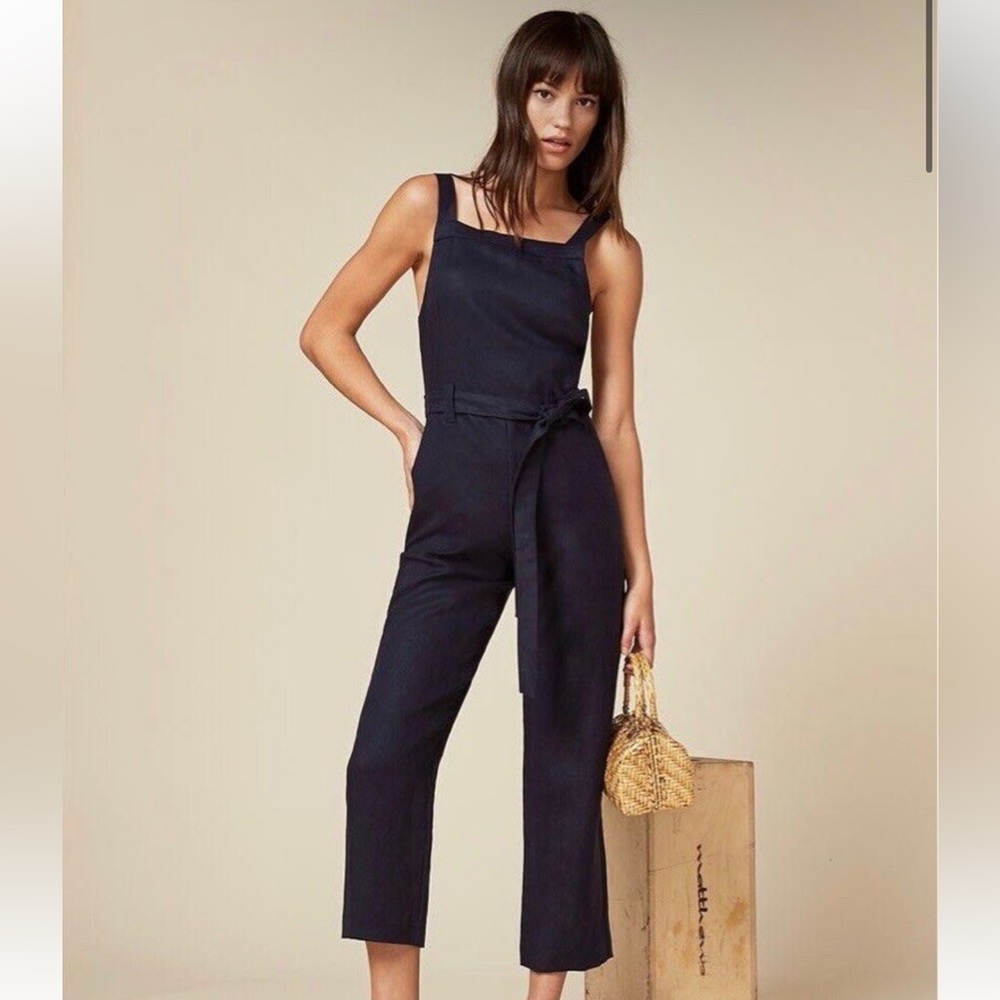 REFORMATION Black Linen Jumpsuit (*FABRIC BELT NOT INCLUDED*)